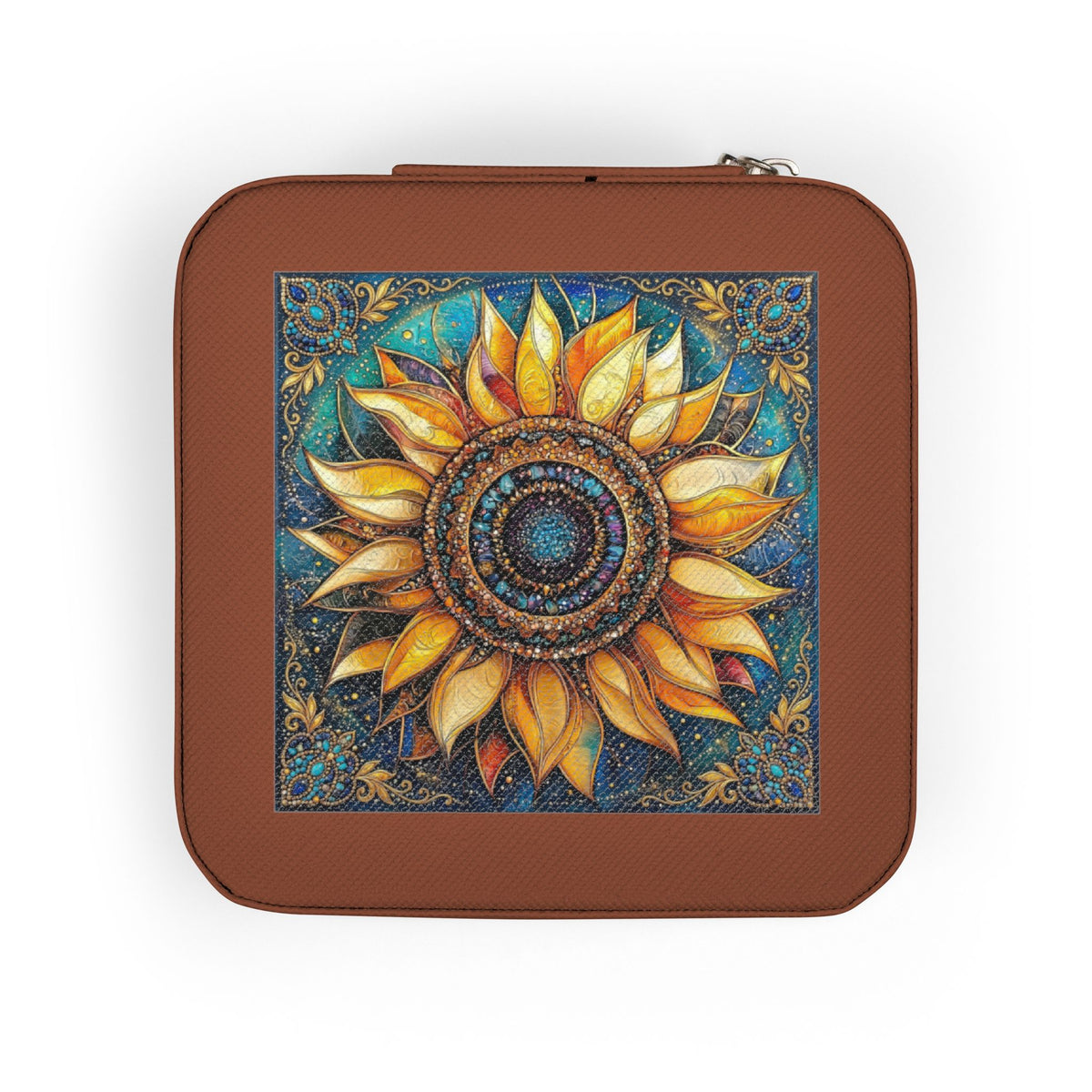 Sunflower Mosaic Jewelry Travel Case | Compact Portable Organizer