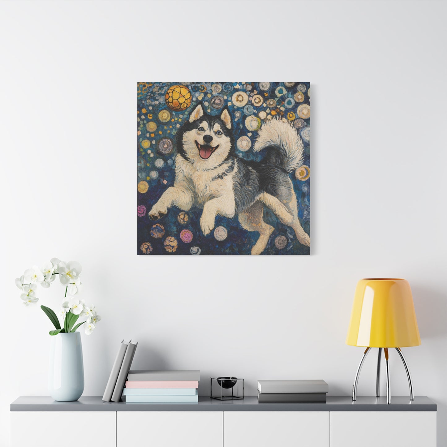 Joyful Husky Canvas Art, Pet Wall Decor, Dog Lovers Gift, Home Decoration, Animal Art, Husky Portrait