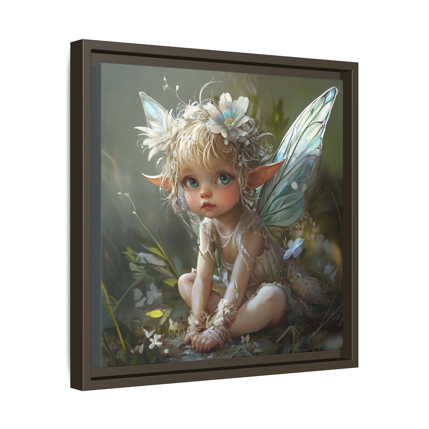 Baby Fairy Art Print, Framed Canvas, Whimsical Home Decor, Fairy Tale Gift, Magical Nursery Wall Art