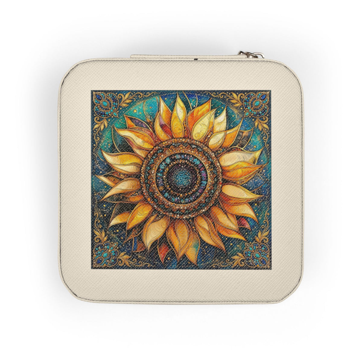 Sunflower Mosaic Jewelry Travel Case | Compact Portable Organizer
