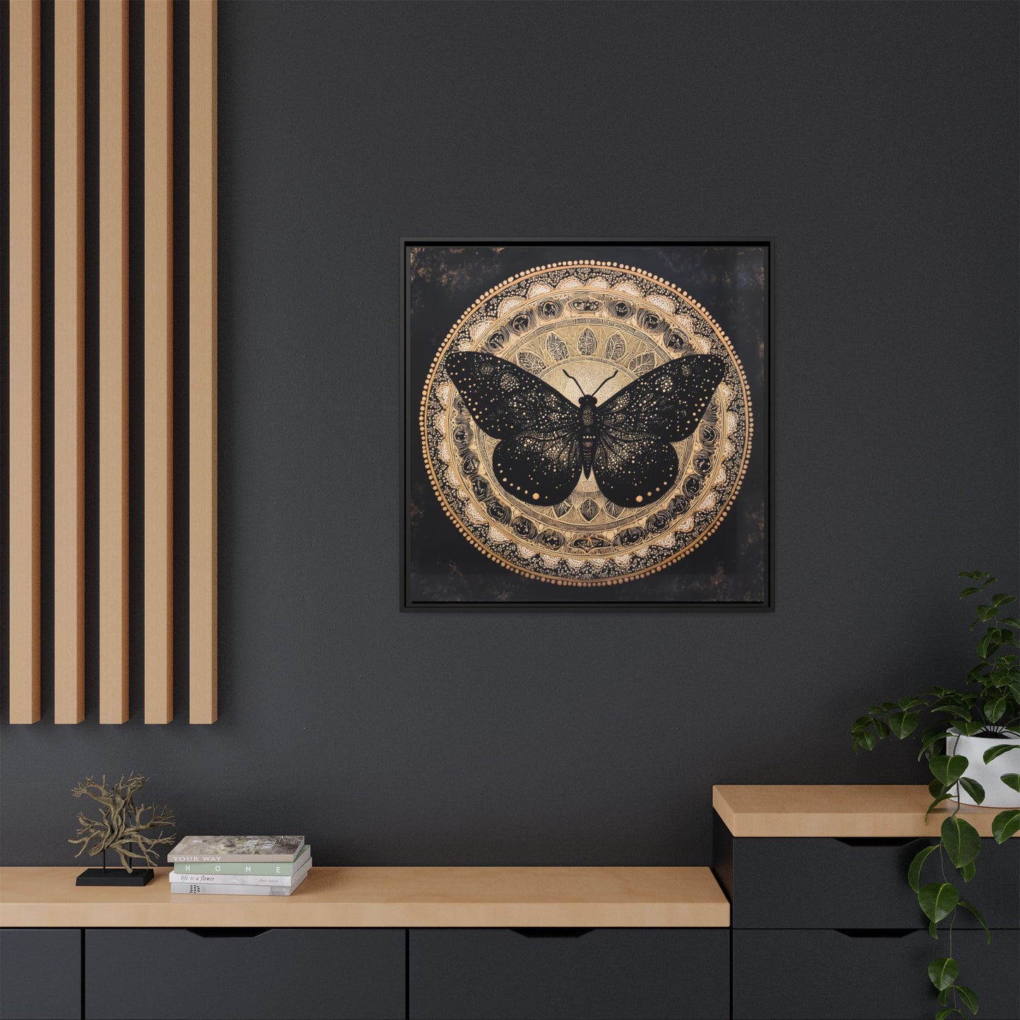 Black Moth Mandala Matte Canvas Framed | Wall Art