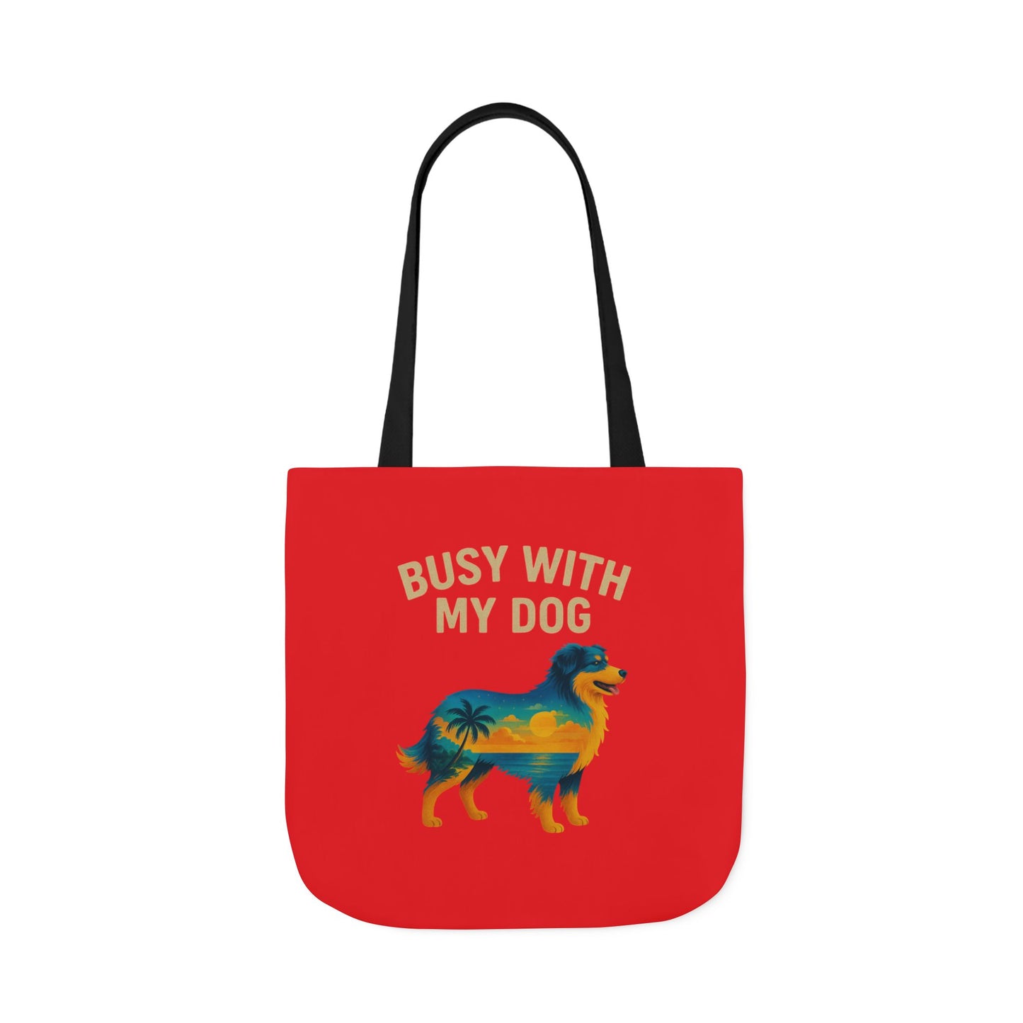 Busy With My Dog Canvas Tote Bag | Colorful Tropical Dog Illustration