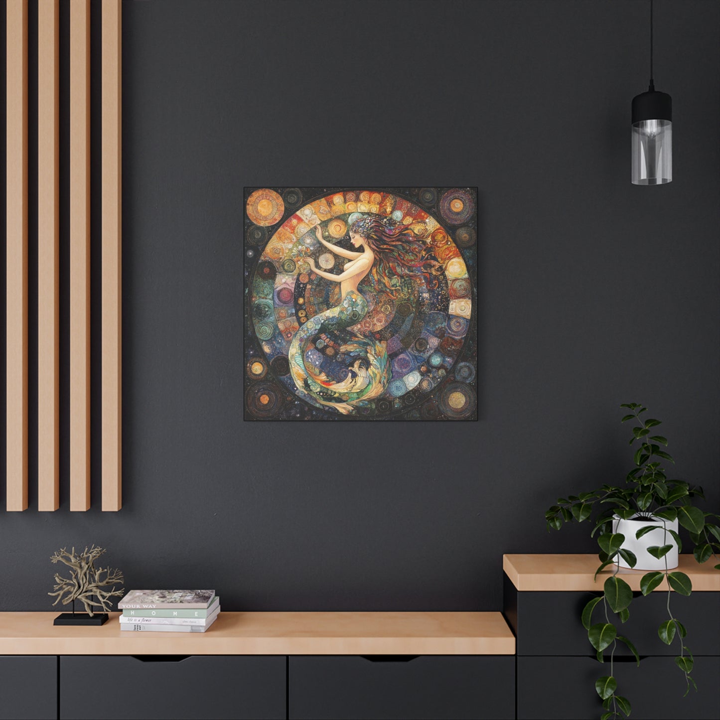 Autumn Mermaid Canvas Art Print, Ocean Wall Decor, Boho Home Decor, Nautical Gift, Vibrant Artwork, Mermaid Lover Gift