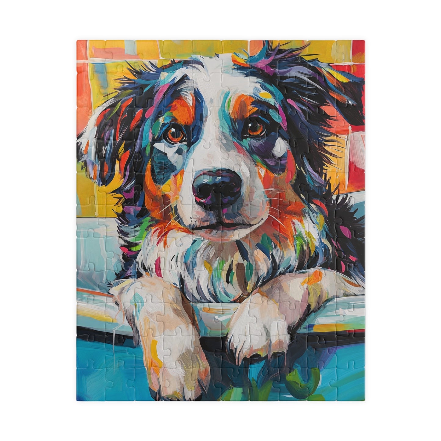 Bathtub Aussie Puppy Colorful Australian Shepherd Puzzle 520-Piece | Dog Art Jigsaw Puzzle