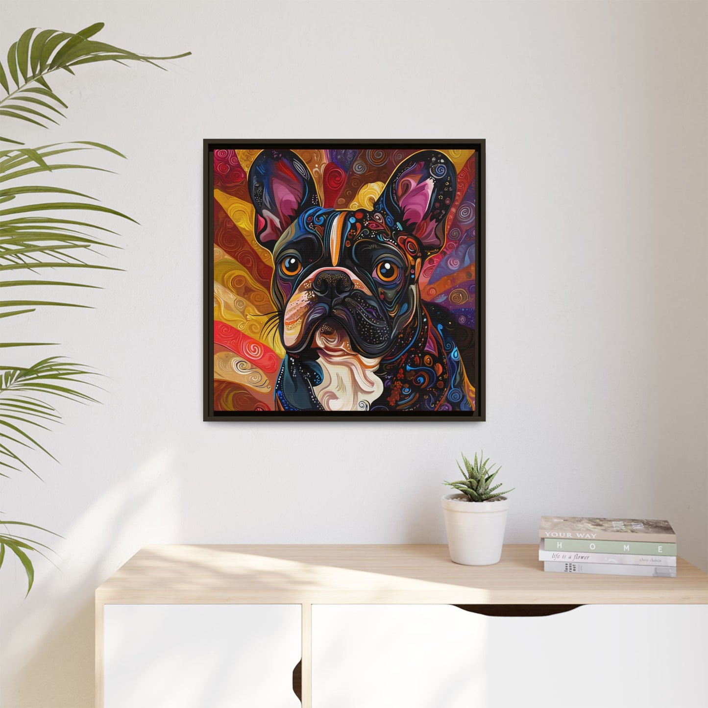 Colorful French Bulldog Pop Art Canvas Framed Wall Art | Matte Canvas