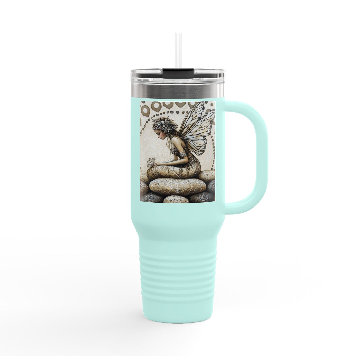 Good Fortune Stone Fairy Travel Mug, 40oz | Insulated Coffee Cup | Gifts for Nature Lovers | Boho Decor | Relaxation Gift