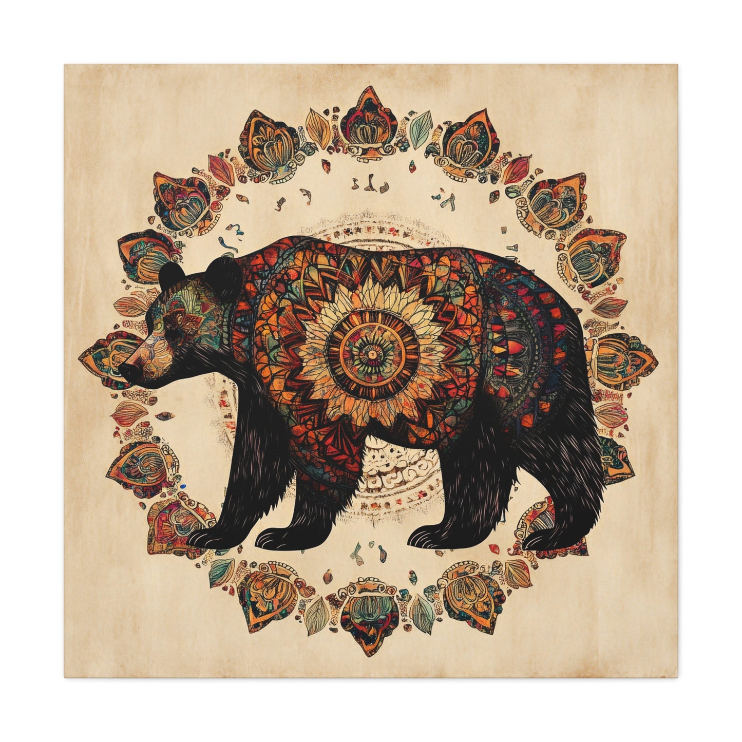Bohemian Mandala Bear Matte Canvas Wall Art | Stretched Canvas