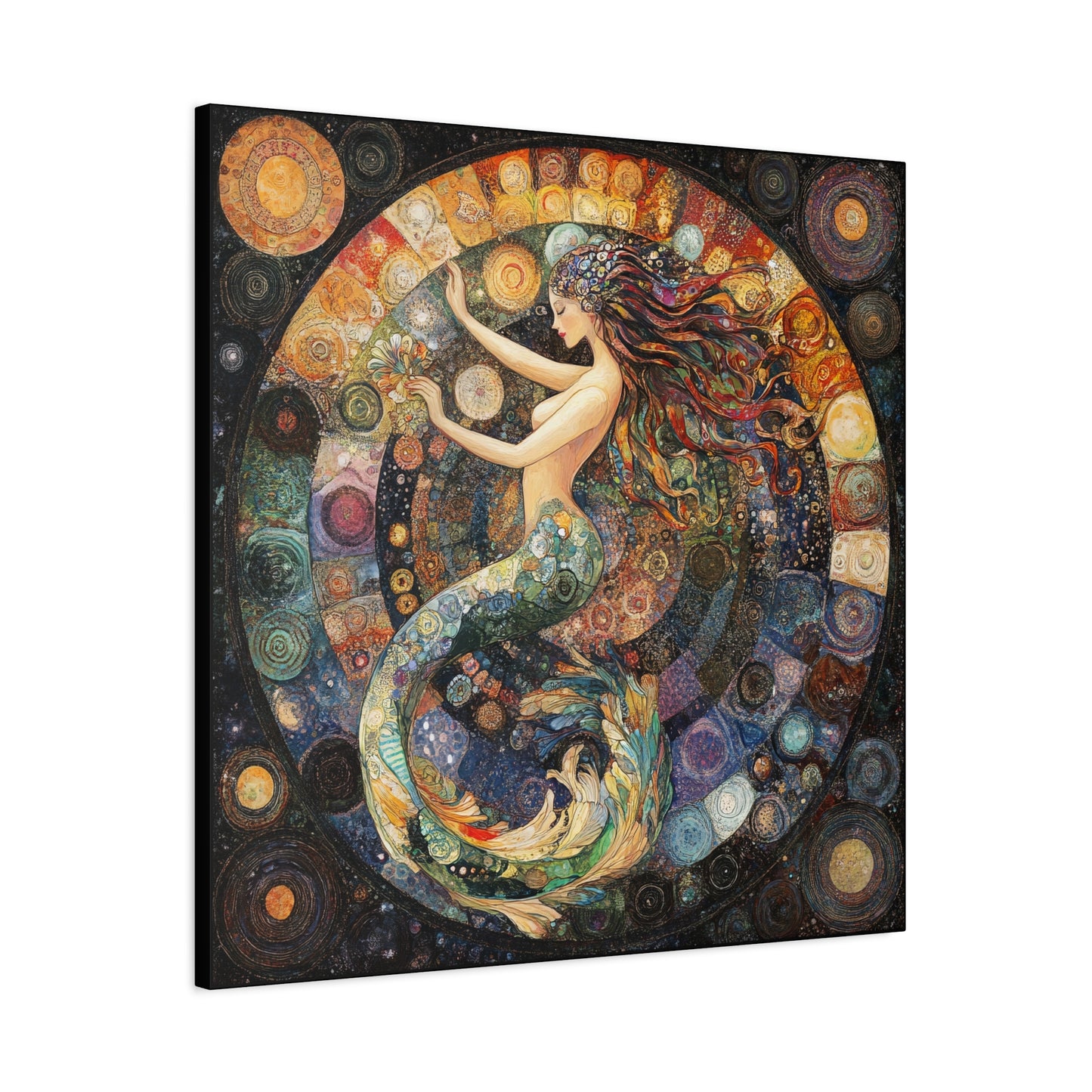 Autumn Mermaid Canvas Art Print, Ocean Wall Decor, Boho Home Decor, Nautical Gift, Vibrant Artwork, Mermaid Lover Gift