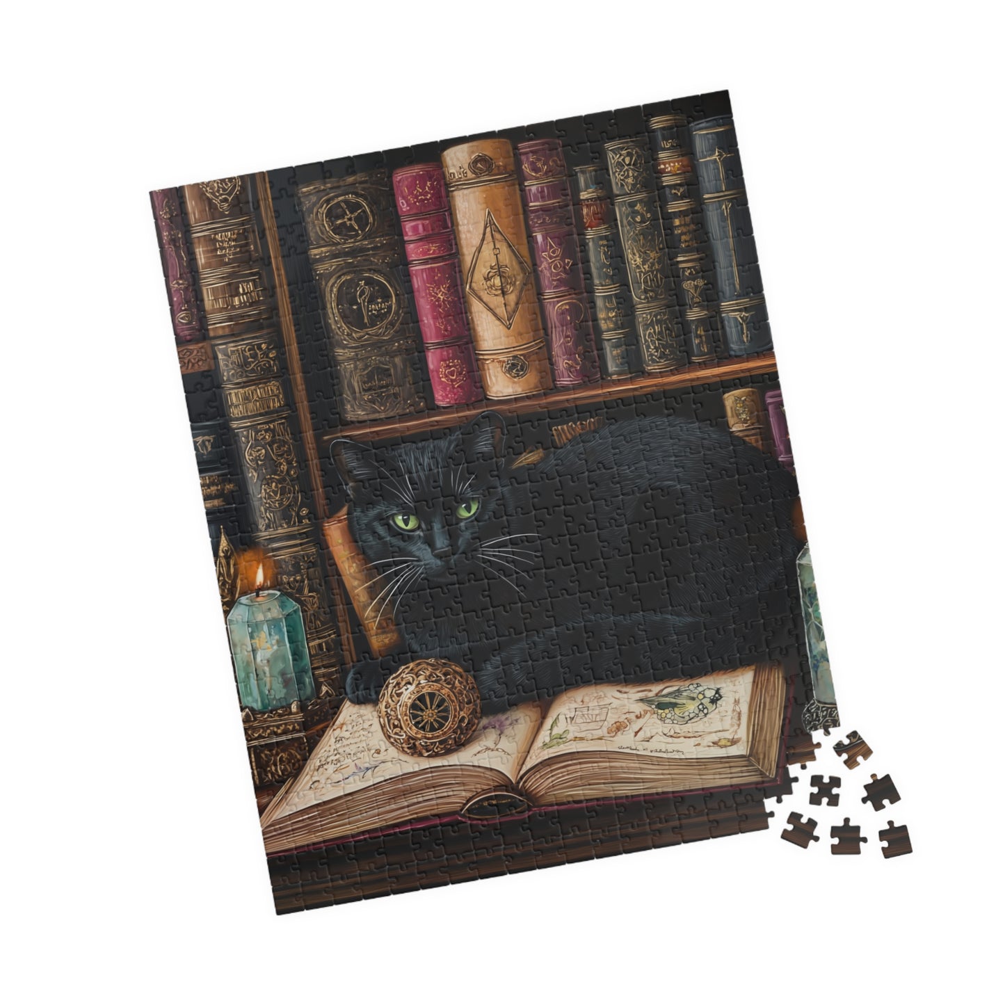 Black Cat on Books Puzzle | Library Cat Jigsaw Puzzle