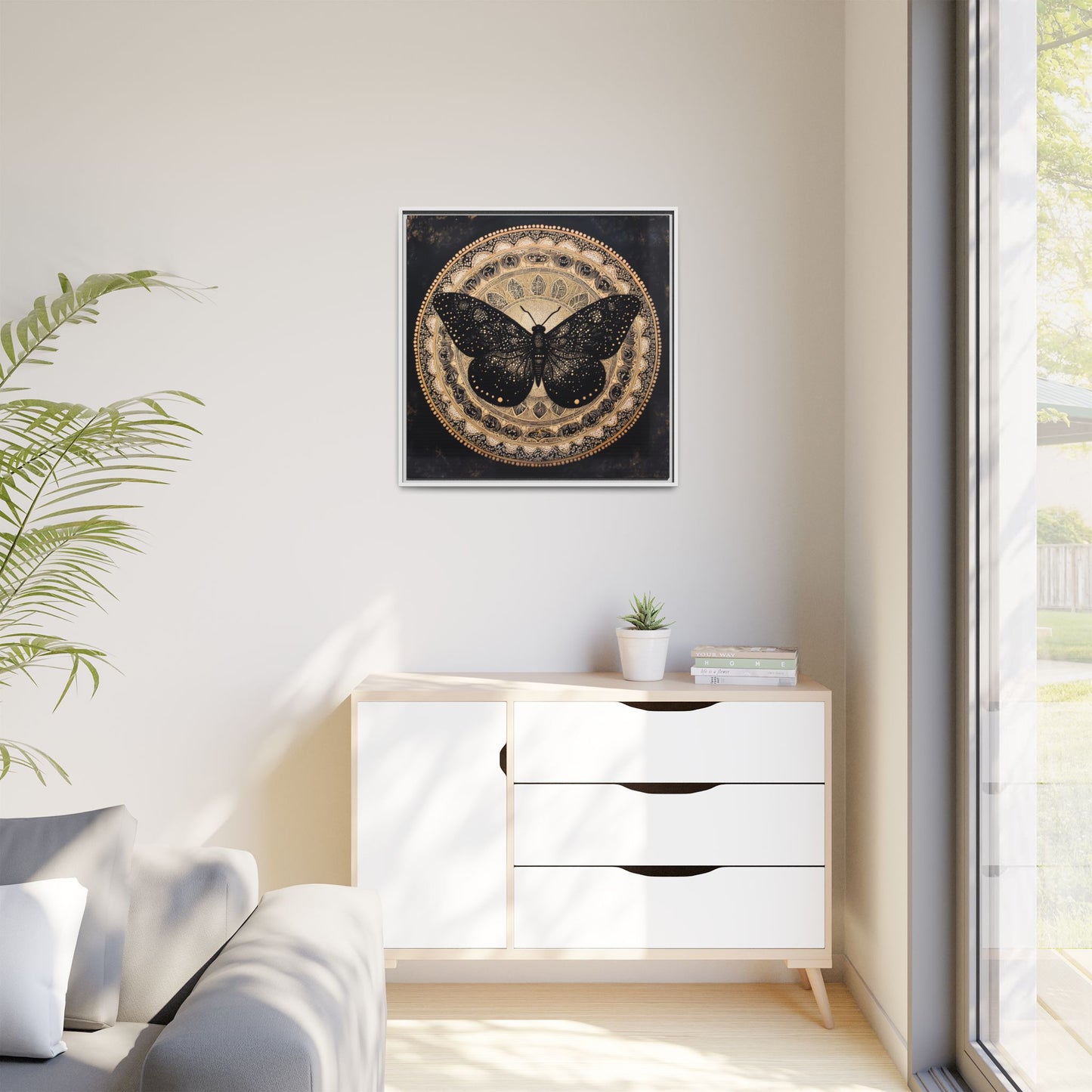 Black Moth Mandala Matte Canvas Framed | Wall Art