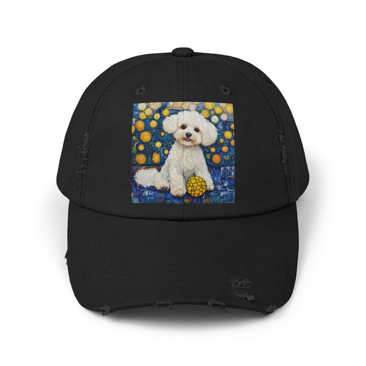 Bichon Frise Pickleball Unisex Distressed Cap with Adorable Dog Art | Pet Lover Gift, Casual Fashion, , Dog Mom Hat, Unique Dog Gift