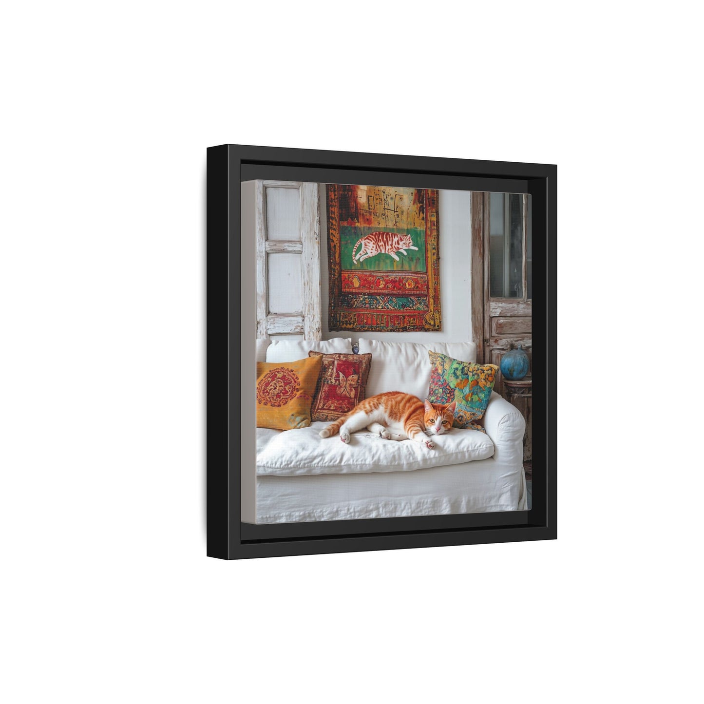 Orange Tabby "House Cat" Sleeping Ginger Cat Sofa Photo Framed Canvas