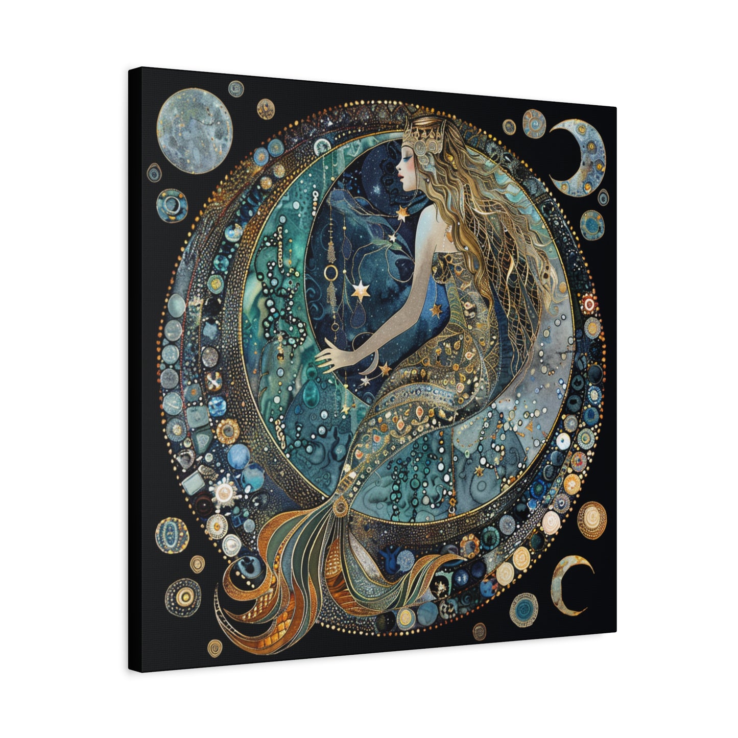 Mermaid Moon Canvas Art, Wall Decor, Nautical Art, Celestial Decor, Gift for Dreamers, Astrology Wall Hanging, Unique Home Decor