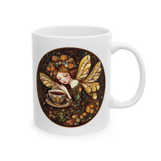 Tea Time Fairy Collection, "Peppermint" Ceramic Mug, Nature Lover Gift, Decorative Coffee Cup, Inspirational Tea Mug