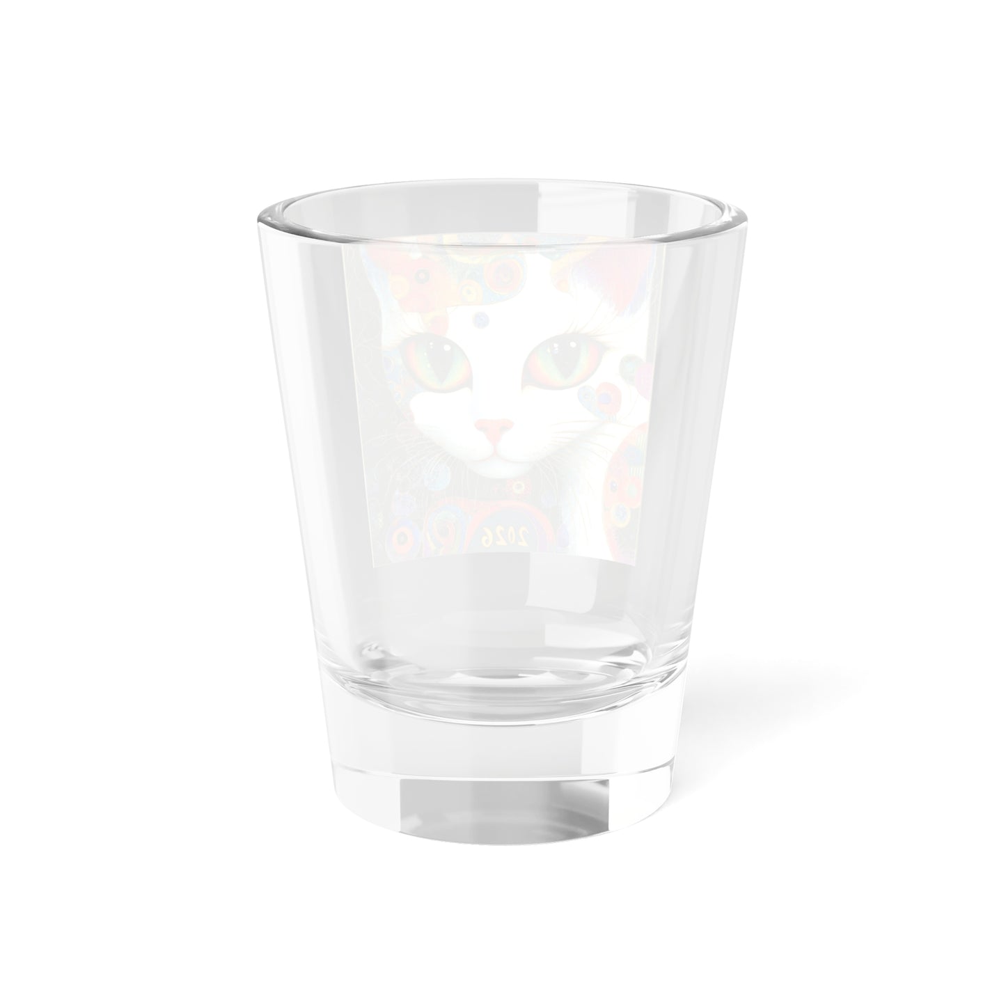 Happy New Year Shot Glass White Cat Artwork Shot Glass | Colorful Retro Cat 1.5oz
