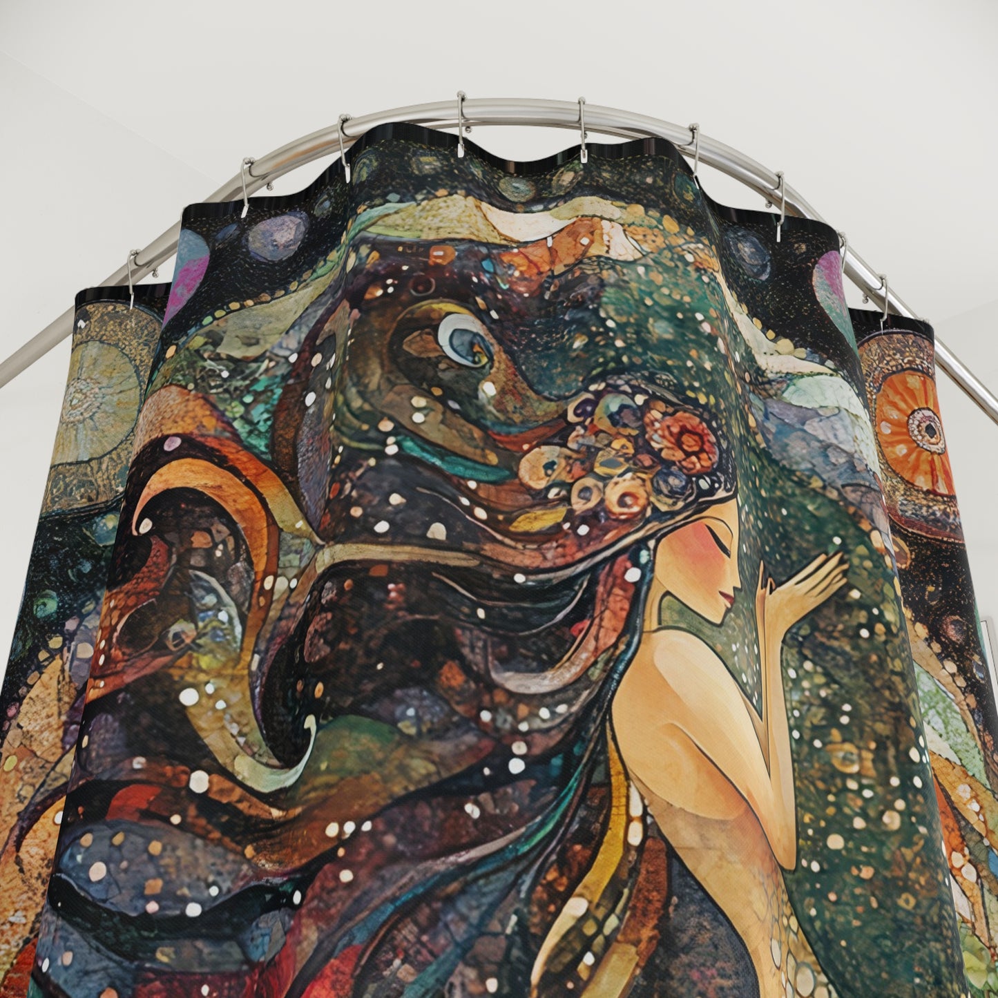Celestial Mermaid Shower Curtain | Ethereal Home Decor, Bohemian Bathroom, Ocean Vibes, Gift for Her, Fantasy Art