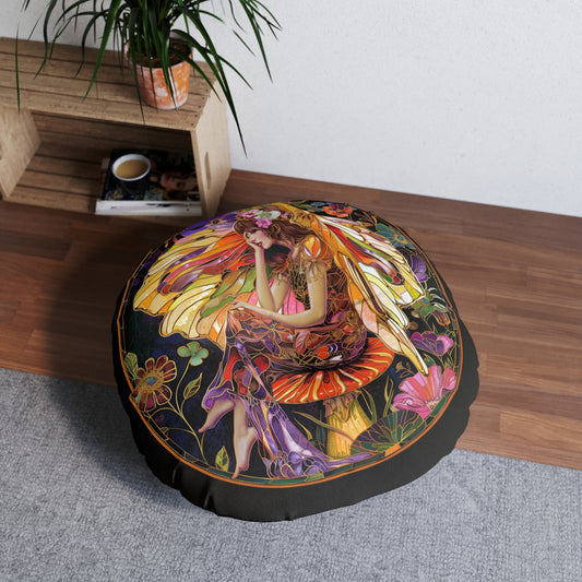 Enchanting Fairy Tufted Floor Pillow, Round Soft Decor for Living Room, Bohemian Style Seating, Cozy Home Accent, Gift for Her