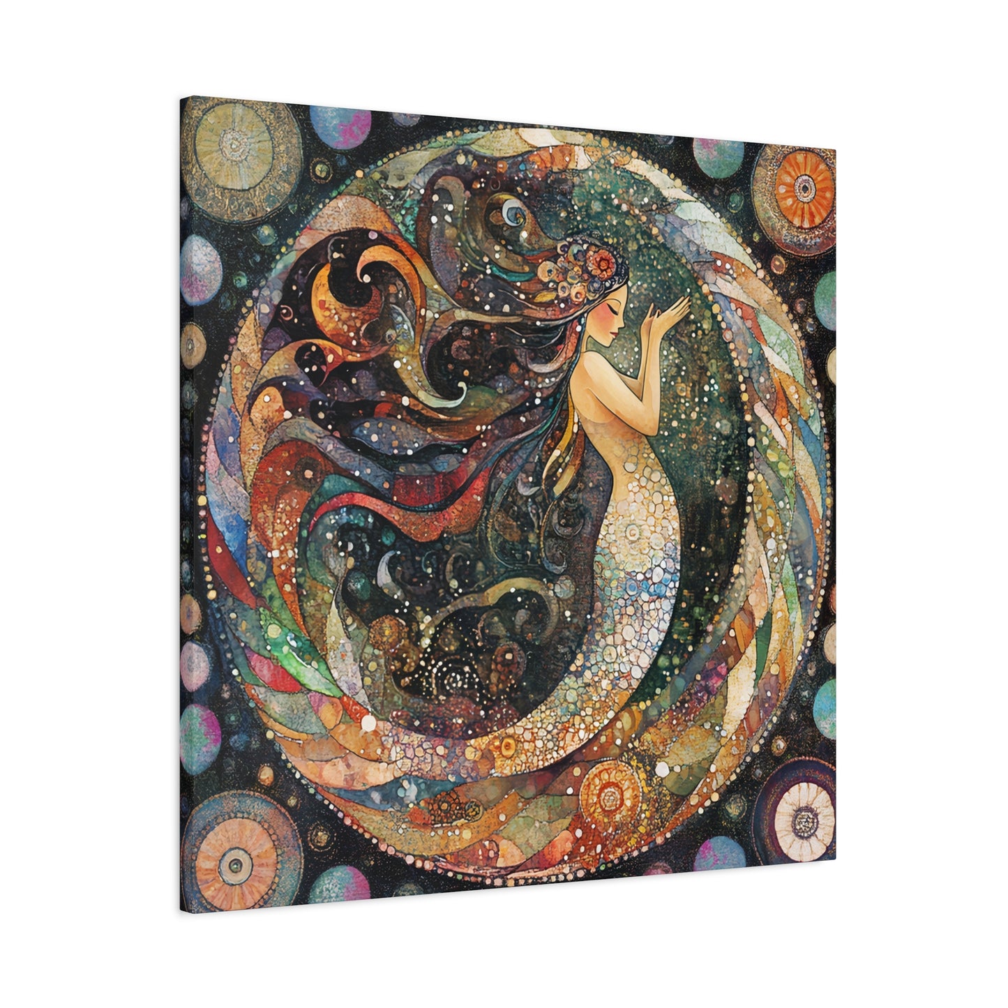 Autumnl Mermaid Canvas Art, Stretched Wall Decor, Bohemian Home Accent, Unique Gift for Sea Lovers, Nautical Art Piece, Coastal Room Decor