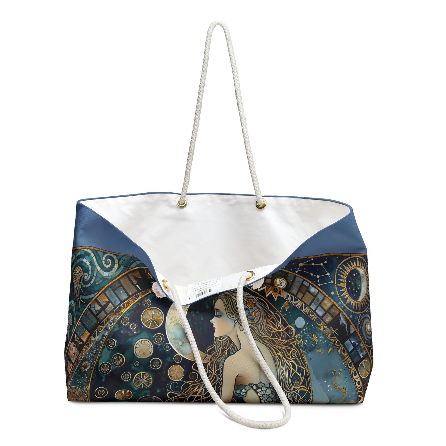 Moon Mermaid Bag Illustration Weekender Bag Nautical Celestial Tote