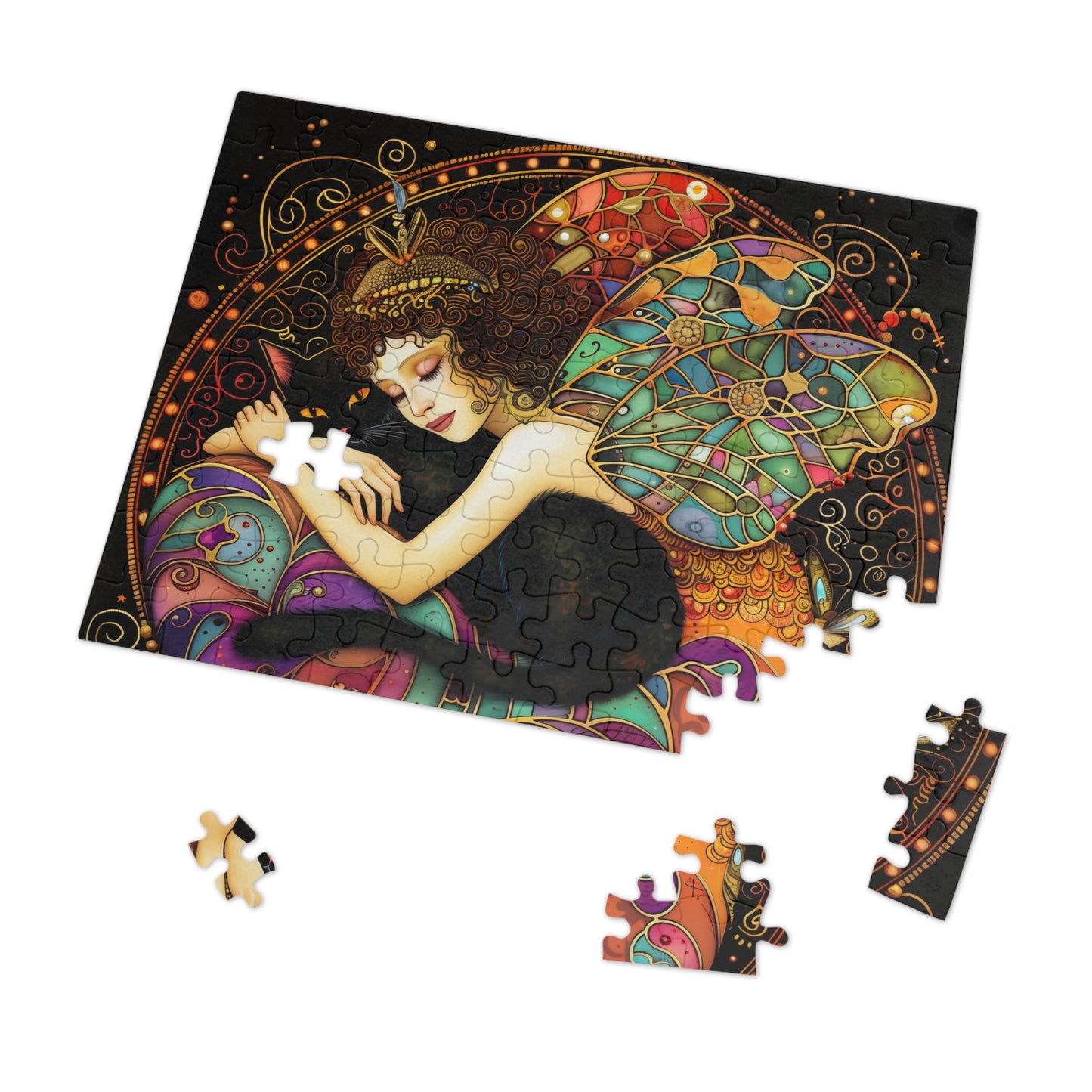 Sleeping Fairy with Black Cat Jigsaw Puzzle