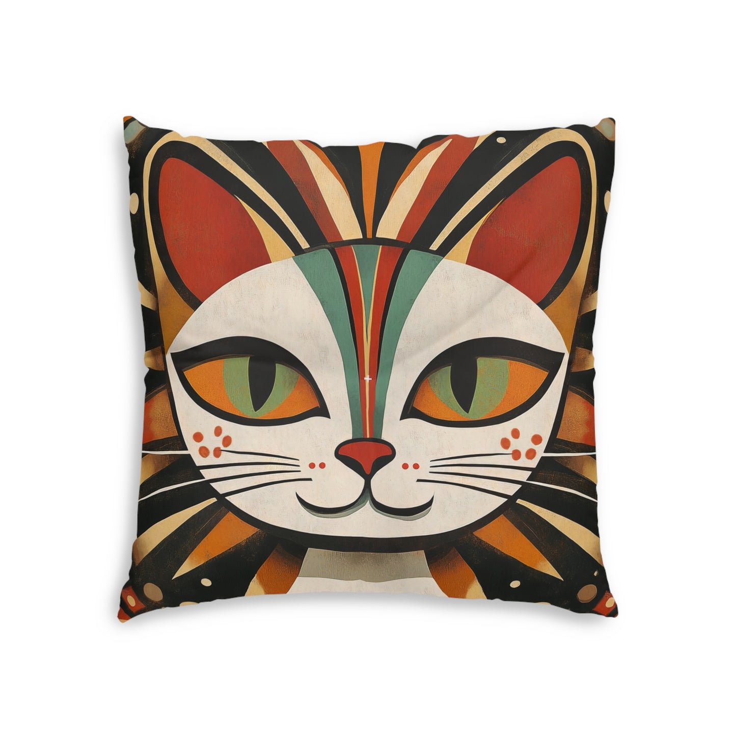 Retro Mid Century Modern Colorful Cat Face Tufted Floor Pillow | Square