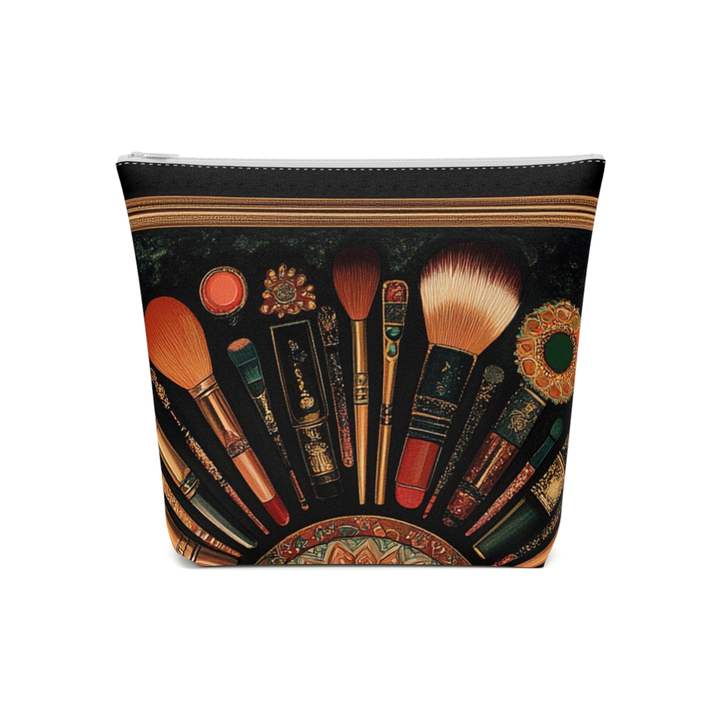 Artistic Vintage Look Makeup Bag, Bohemian Cosmetic Pouch, Travel Toiletry Case, Gift for Beauty Lovers, Vintage Brush Design