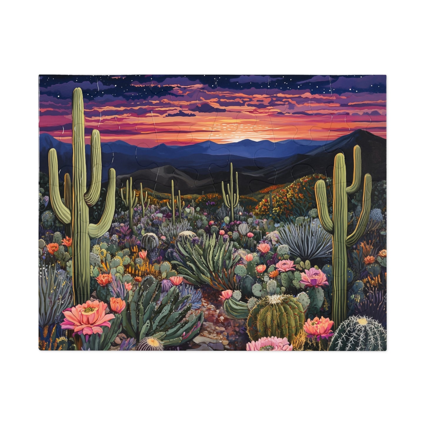 Desert Cactus Sunset Jigsaw Puzzle with Tin | Desert Landscape Puzzle
