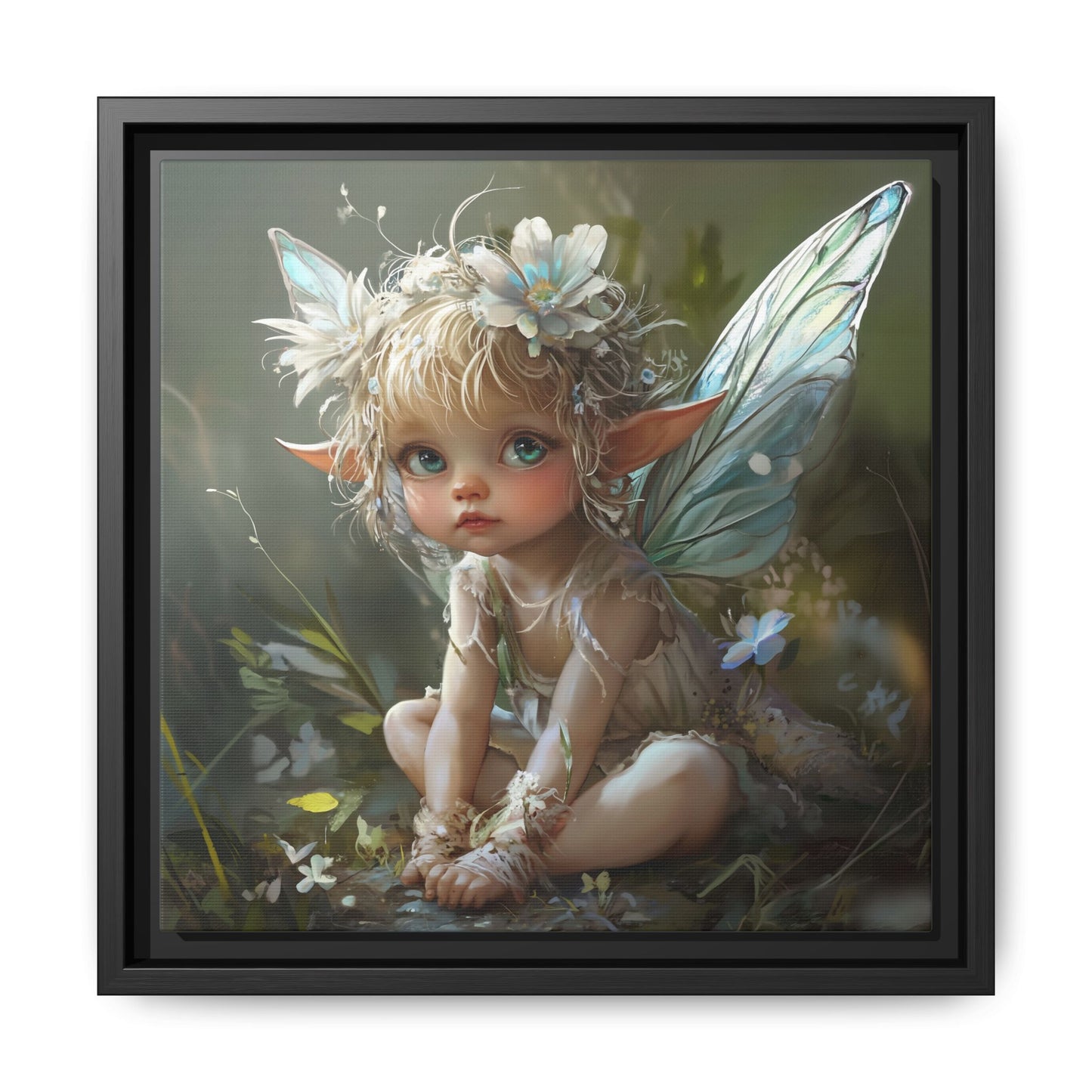 Baby Fairy Art Print, Framed Canvas, Whimsical Home Decor, Fairy Tale Gift, Magical Nursery Wall Art