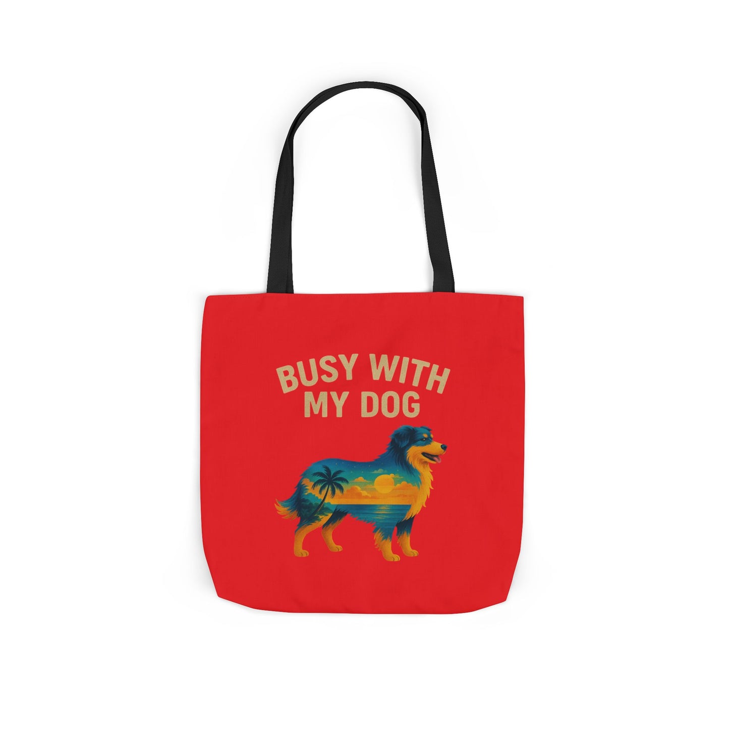 Busy With My Dog Canvas Tote Bag | Colorful Tropical Dog Illustration