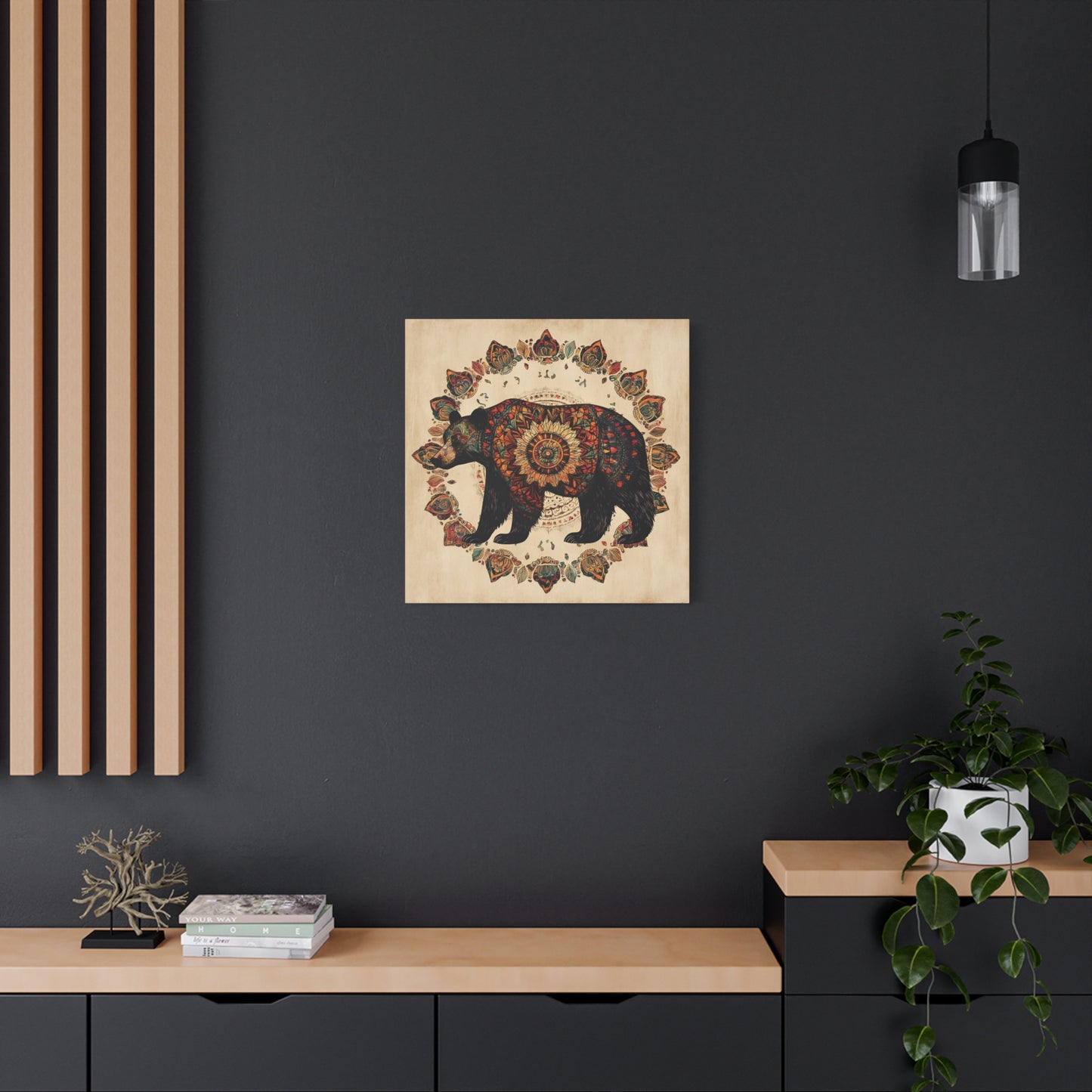 Bohemian Mandala Bear Matte Canvas Wall Art | Stretched Canvas
