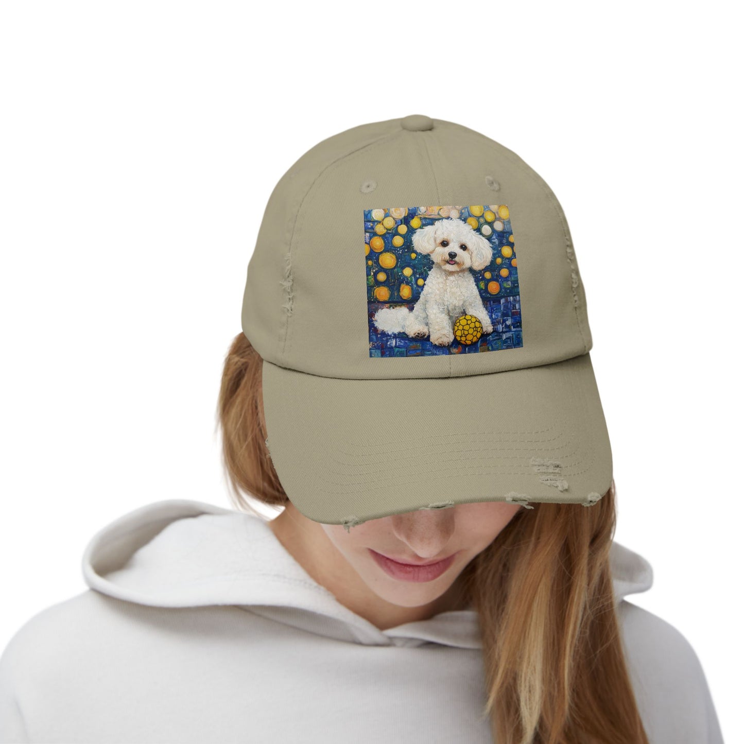 Bichon Frise Pickleball Unisex Distressed Cap with Adorable Dog Art | Pet Lover Gift, Casual Fashion, , Dog Mom Hat, Unique Dog Gift
