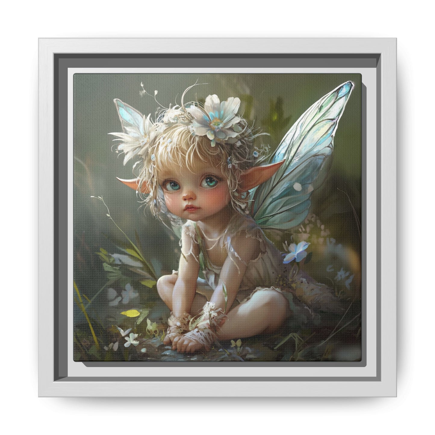 Baby Fairy Art Print, Framed Canvas, Whimsical Home Decor, Fairy Tale Gift, Magical Nursery Wall Art