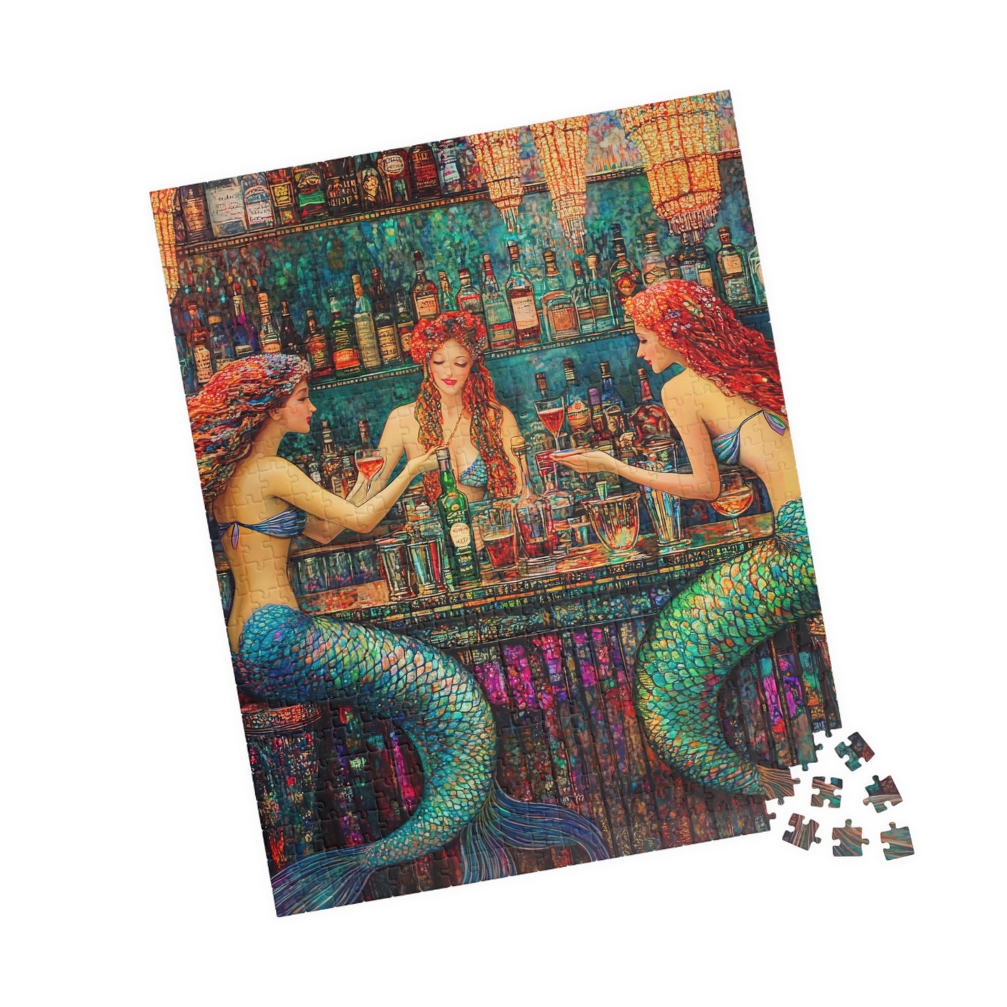 Mermaid Bar Scene Puzzle | 520 or 1014 Piece Jigsaw, Colorful Mermaid Artwork