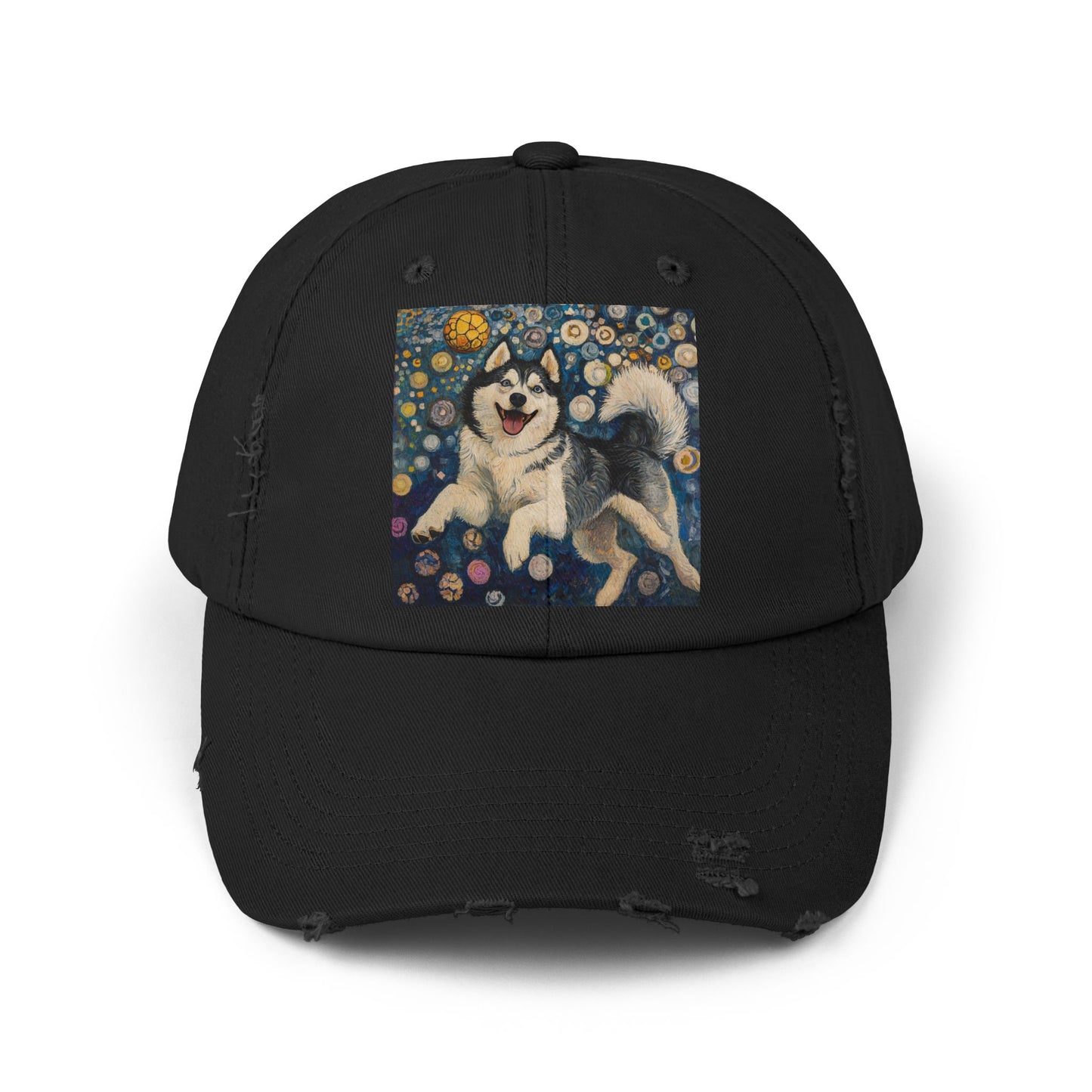 Husky Dog Cap, Distressed Adjustable Hat, Pet Lover Gift, Cute Casual Fashion, Unique Animal Apparel