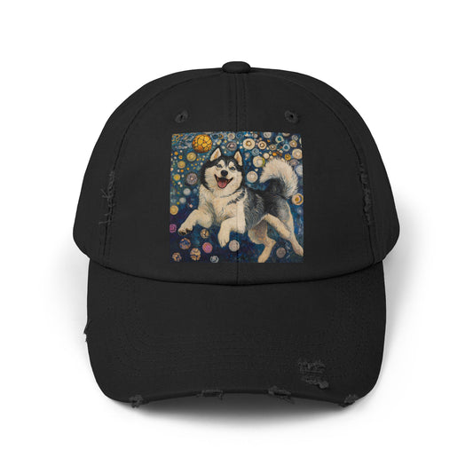 Husky Dog Cap, Distressed Adjustable Hat, Pet Lover Gift, Cute Casual Fashion, Unique Animal Apparel