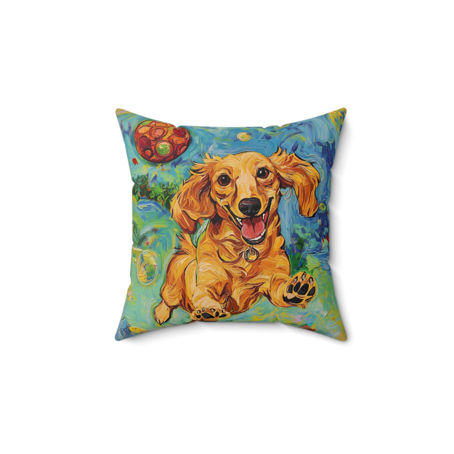 Pickleball Dachshund Pillow | Square Throw Pillow, Colorful Dog Art, Pickleball Puppies