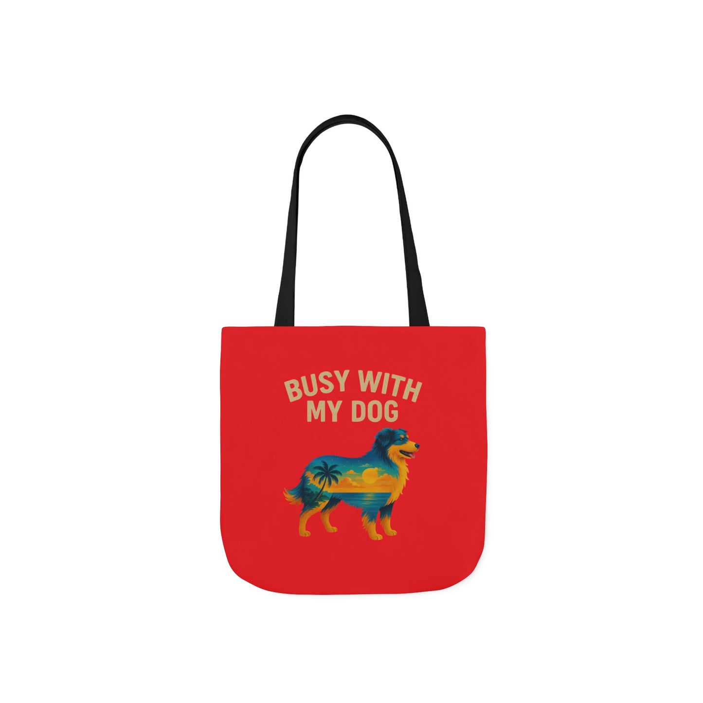 Busy With My Dog Canvas Tote Bag | Colorful Tropical Dog Illustration