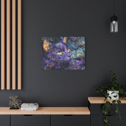 Amethyst Galactic Cat Canvas Art Print, Colorful Home Decor, Cat Lovers Gift, Wall Art, Cosmic Decor