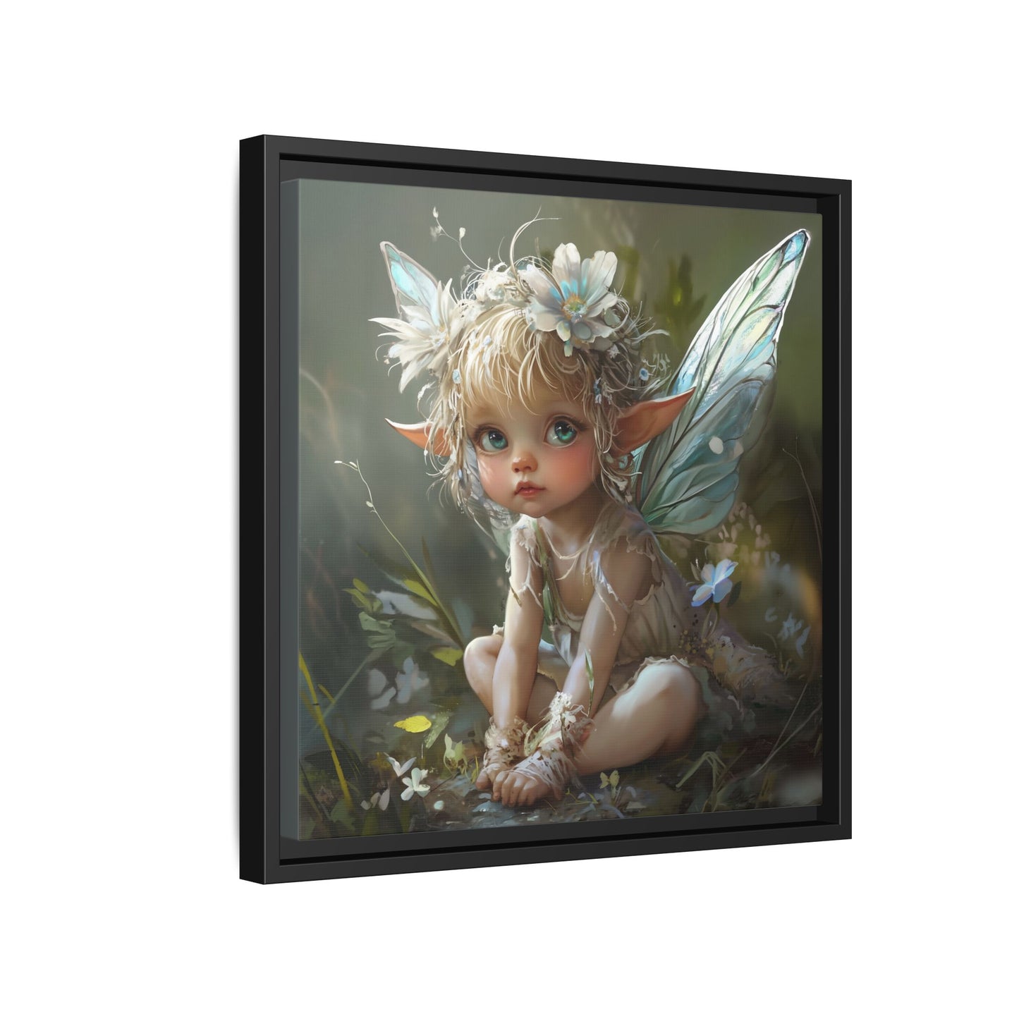Baby Fairy Art Print, Framed Canvas, Whimsical Home Decor, Fairy Tale Gift, Magical Nursery Wall Art