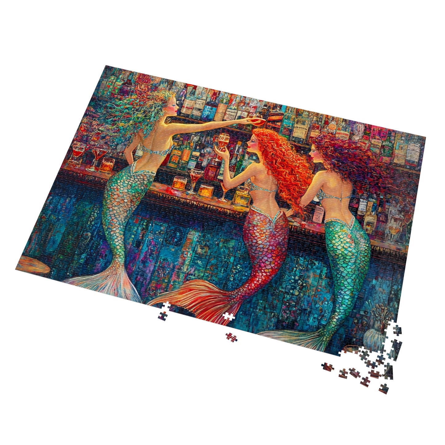 Mermaid Bar Scene Jigsaw Puzzle with Tin | Colorful Ocean Sirens