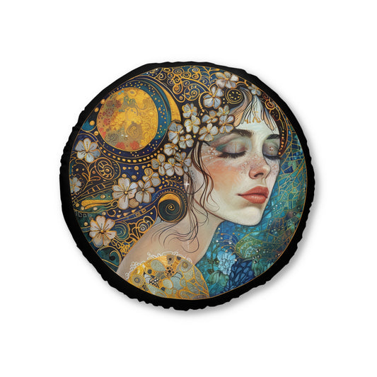 Elegant Bohemian Tufted Floor Pillow, Cozy Home Decor, Round Pillow, Boho Cushion, Meditation Support, Gift for Yoga Lovers