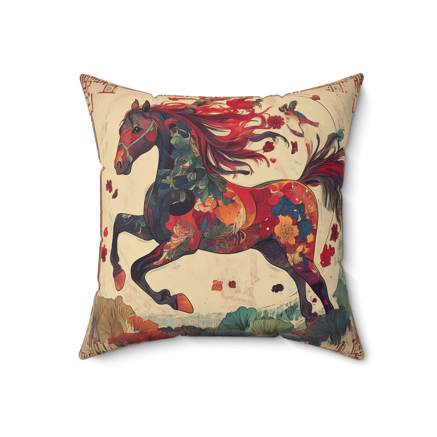 Year of the Horse Faux Suede Square Pillow | Decorative Throw Pillow