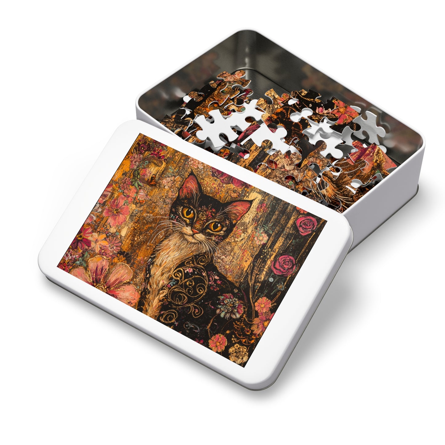 Wild Flower Cat Jigsaw Puzzle with Tin