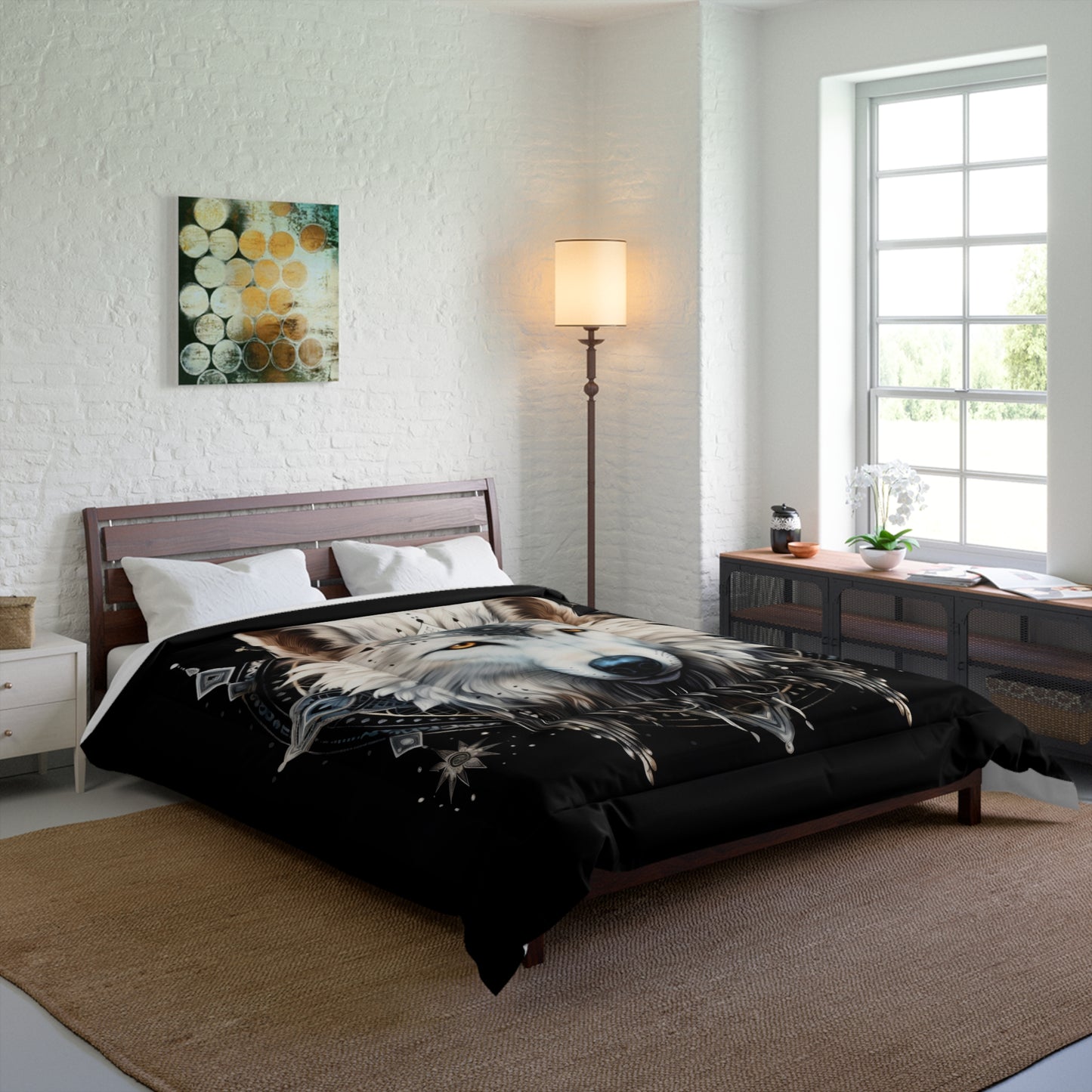 Mystic White Wolf Comforter | Boho Wolf Bedding