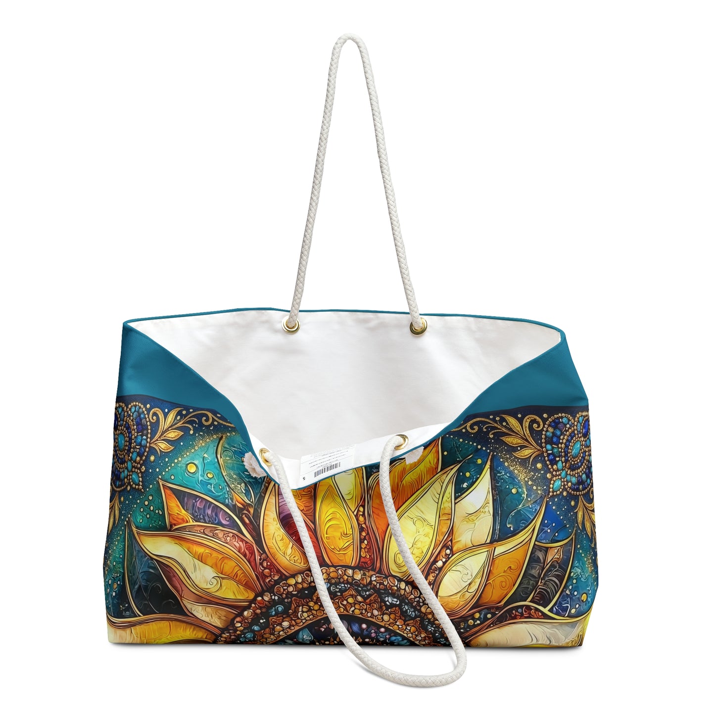Sunflower Mandala Weekender Bag  Boho Floral Tote, Beach Travel Bag