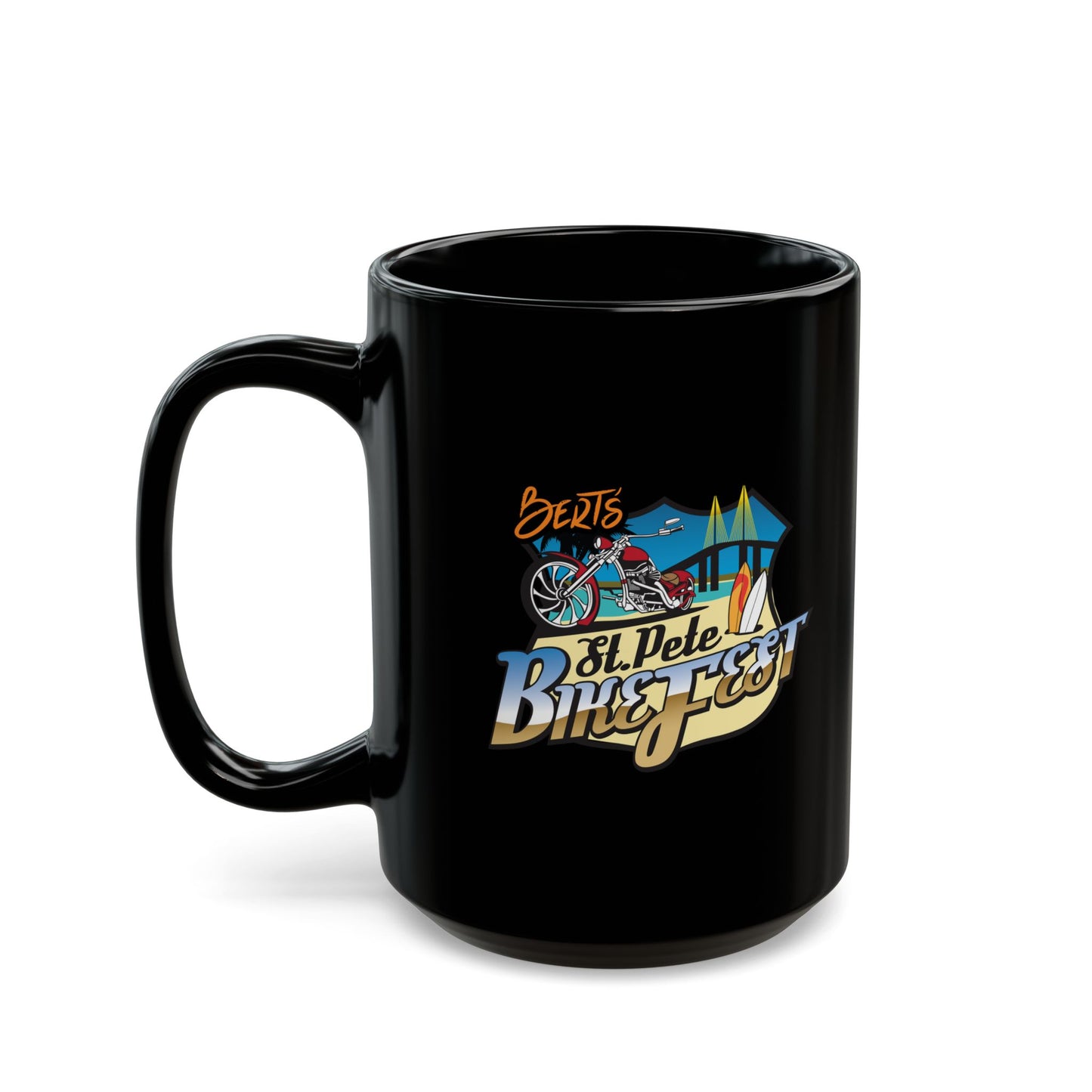 St Pete FL Bike Fest Black Mug with Beach Fiesta Design - Perfect for Coffee Lovers, Gift, Home Decor, Summer Vibes, and Celebrations