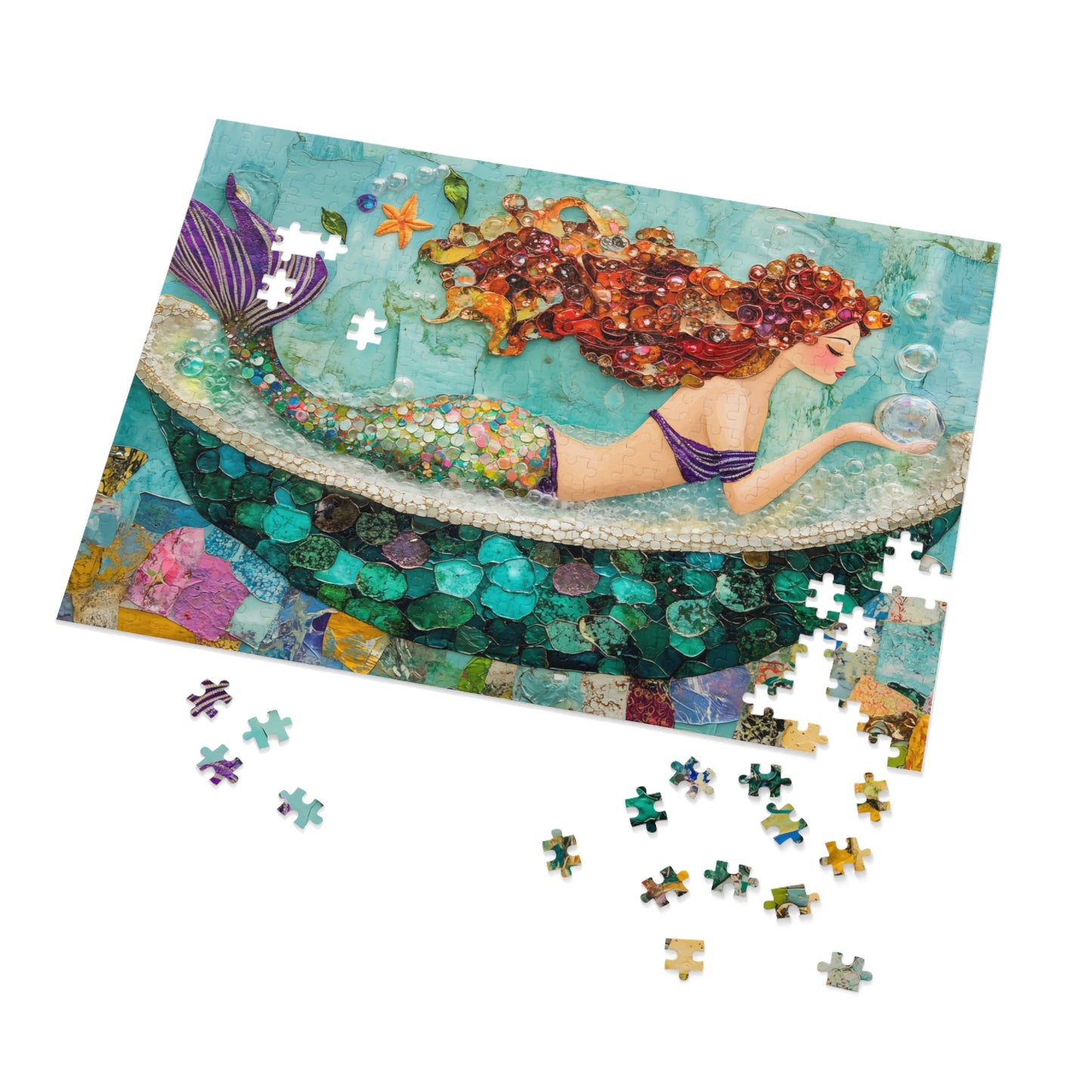 Bubbles Mermaid Art Jigsaw Puzzle with Tin