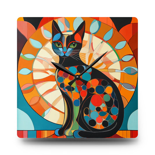 Mid Century Cat Acrylic Wall Clock, Unique Home Decor, Cat Lover Gift, Modern Art Clock, Vibrant Wall Art