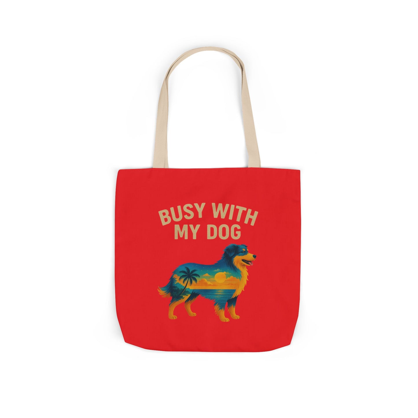 Busy With My Dog Canvas Tote Bag | Colorful Tropical Dog Illustration