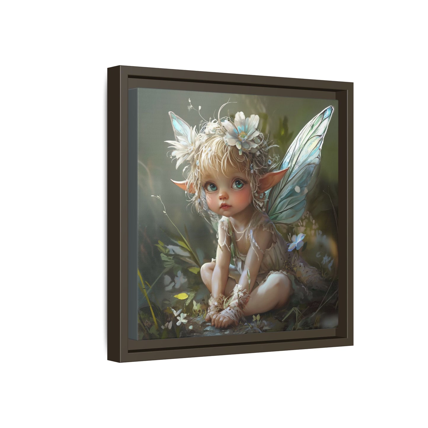 Baby Fairy Art Print, Framed Canvas, Whimsical Home Decor, Fairy Tale Gift, Magical Nursery Wall Art